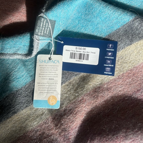 NWT Shupaca Blue Bird Striped Multicolor Throw Blanket Alpaca blend - Picture 6 of 7